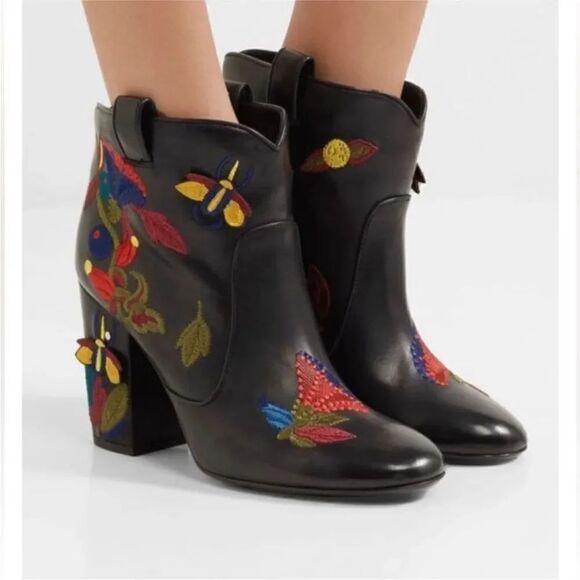 Laurence Dacade Shoes - Laurence Decade Embroidered Black Ankle  leather Boots, US8